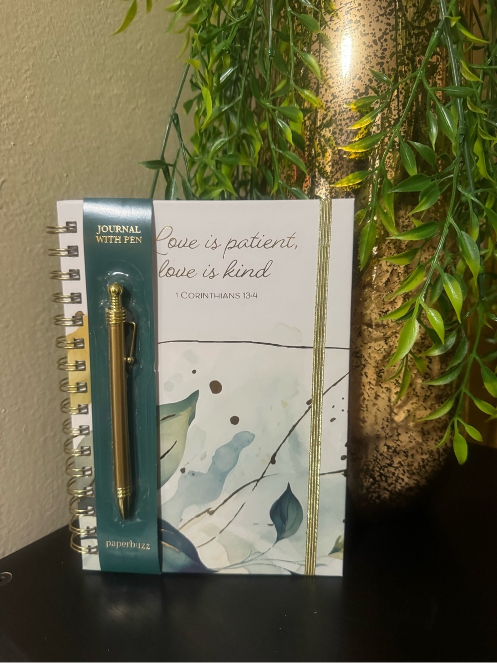 Paperbuzz 'Love is Patient' Spiral Journal with Gold Pen - White/Gold